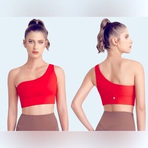 Queenieke 13.5” PTP BNWT One-Shoulder Sports Bra, Red, Size Small.